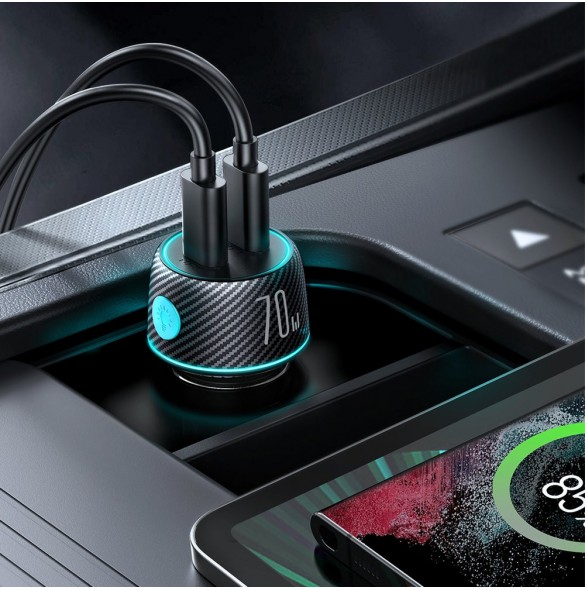 2x USB C 70W billaddare med LED-bakgrundsbelysning Joyroom JR-CCN02 - svart