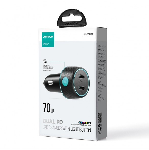 2x USB C 70W billaddare med LED-bakgrundsbelysning Joyroom JR-CCN02 - svart
