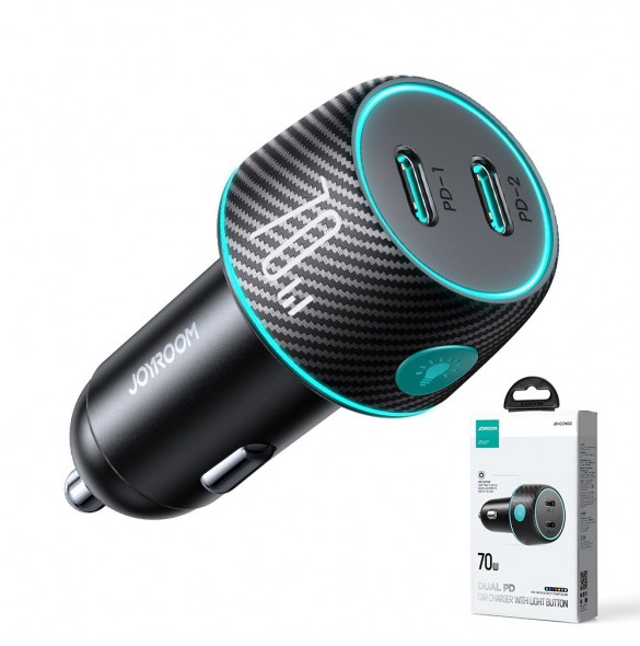 2x USB C 70W billaddare med LED-bakgrundsbelysning Joyroom JR-CCN02 - svart