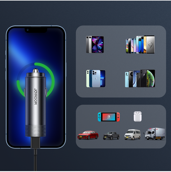 Joyroom billaddare 2 x USB-C 50W med PD, QC, PPS grå (JR-CL13)