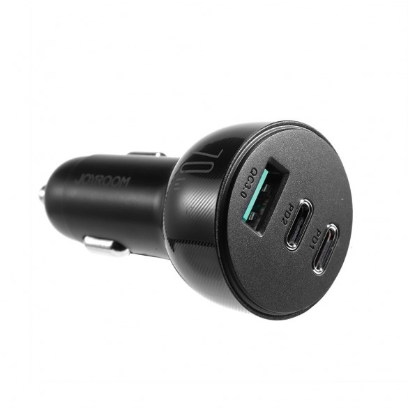 Joyroom billaddare 70W med 3 portar: USB, 2 x USB C svart (JR-CL26)