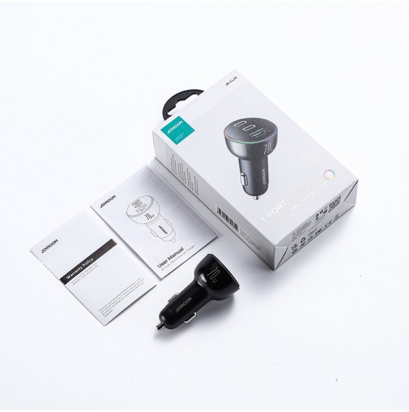 Joyroom billaddare 70W med 3 portar: USB, 2 x USB C svart (JR-CL26)