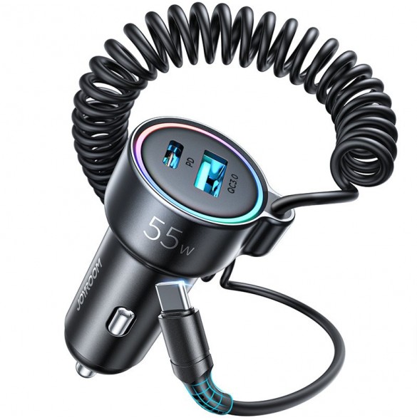 Joyroom snabb billaddare 3 i 1 med USB Type C-kabel 1,5m 55W svart (JR-CL07)