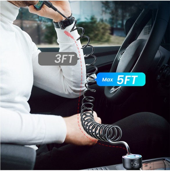 Joyroom snabb billaddare 3 i 1 med USB Type C-kabel 1,5m 55W svart (JR-CL07)