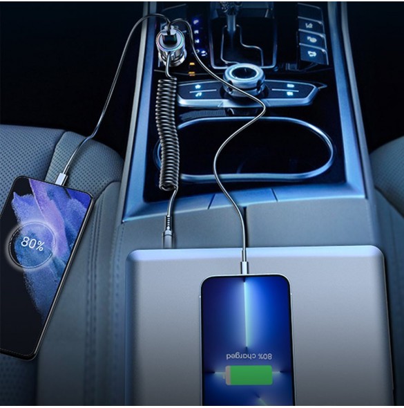 Joyroom snabb billaddare 3 i 1 med USB Type C-kabel 1,5m 55W svart (JR-CL07)