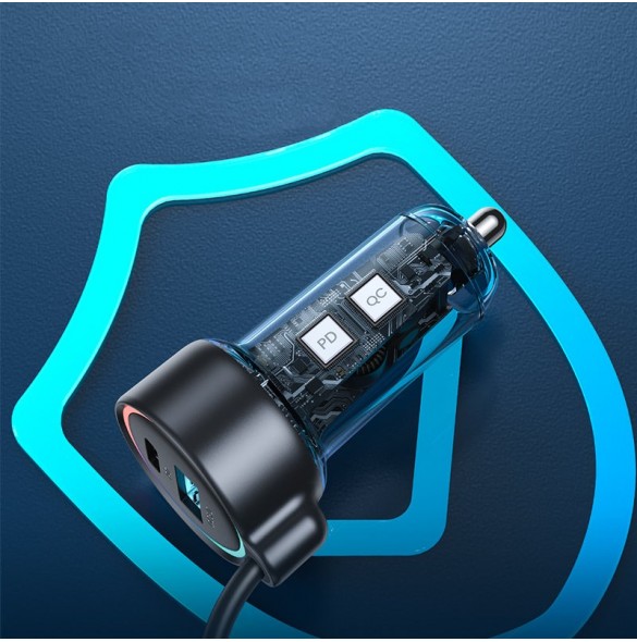 Joyroom snabb billaddare 3 i 1 med USB Type C-kabel 1,5m 55W svart (JR-CL07)