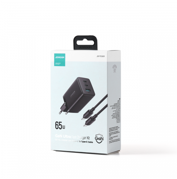 Joyroom snabbladdare GaN 65W USB, 2x USB C svart + USB C-kabel - USB C 100W 1,2m (TCG01)