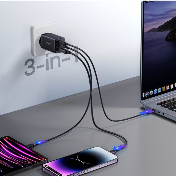 Joyroom snabbladdare GaN 65W USB, 2x USB C svart + USB C-kabel - USB C 100W 1,2m (TCG01)