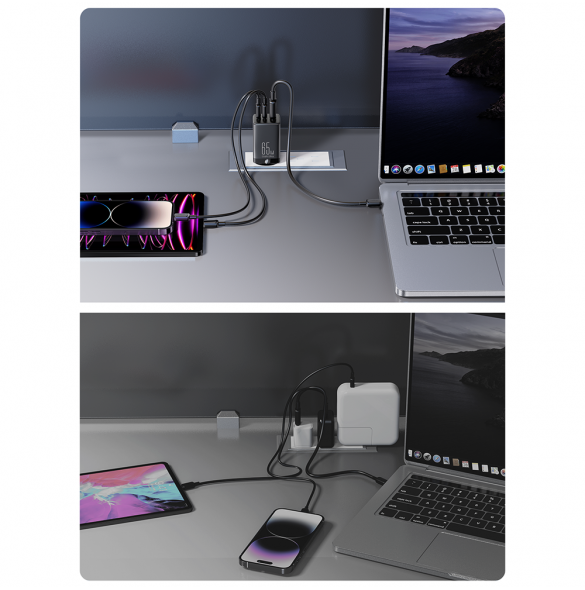 Joyroom snabbladdare GaN 65W USB, 2x USB C svart + USB C-kabel - USB C 100W 1,2m (TCG01)