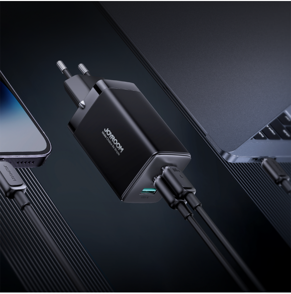 Joyroom snabbladdare GaN 65W USB, 2x USB C svart + USB C-kabel - USB C 100W 1,2m (TCG01)