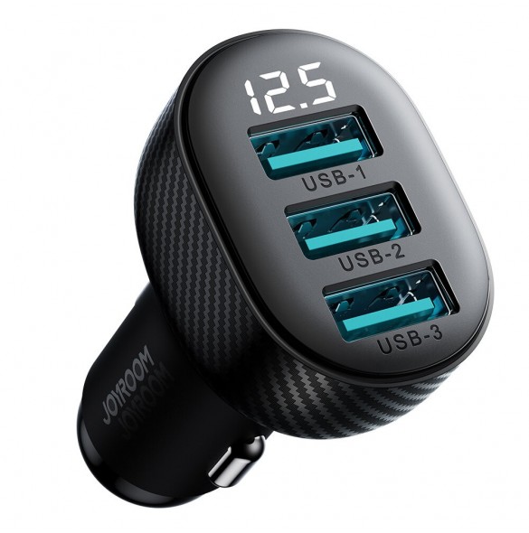 Joyroom JR-CCD03 3.4A billaddare med 3x USB-A display - svart
