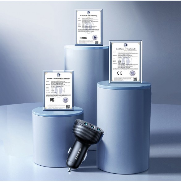 Joyroom JR-CCD03 3.4A billaddare med 3x USB-A display - svart