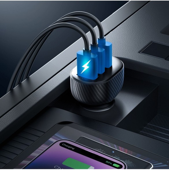 Joyroom JR-CCD03 3.4A billaddare med 3x USB-A display - svart