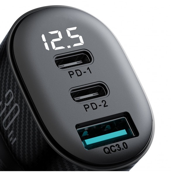 Joyroom JR-CCD04 30W 2x USB-C USB-A billaddare med display - svart