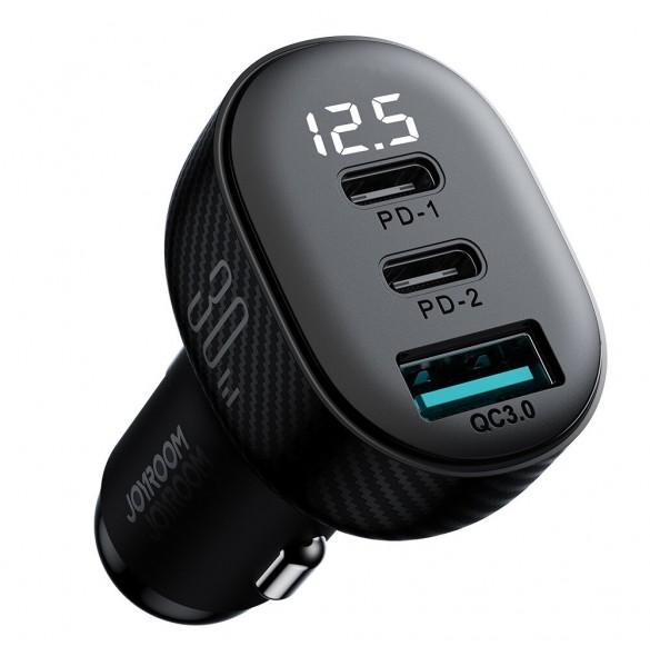 Joyroom JR-CCD04 30W 2x USB-C USB-A billaddare med display - svart