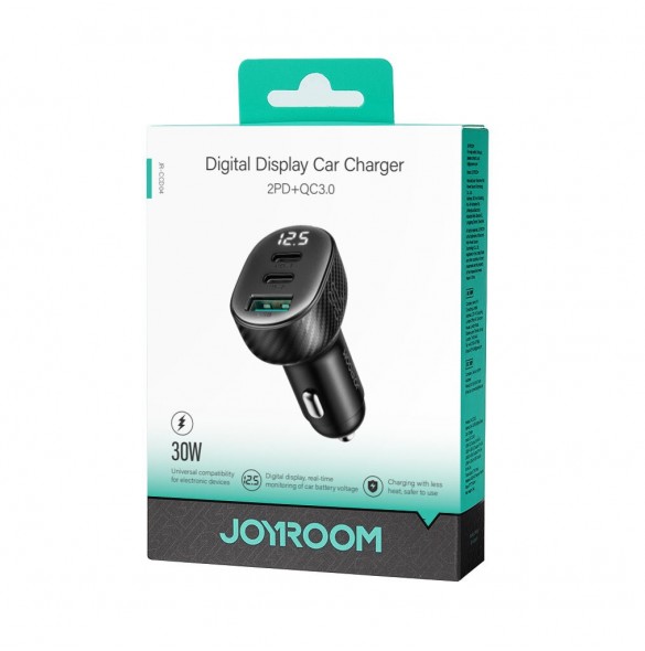 Joyroom JR-CCD04 30W 2x USB-C USB-A billaddare med display - svart