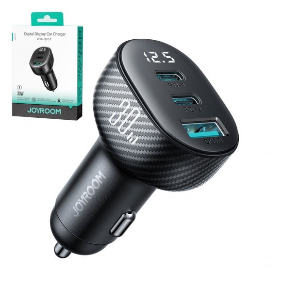Joyroom JR-CCD04 30W 2x USB-C USB-A billaddare med display - svart