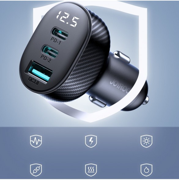 Joyroom JR-CCD04 30W 2x USB-C USB-A billaddare med display - svart