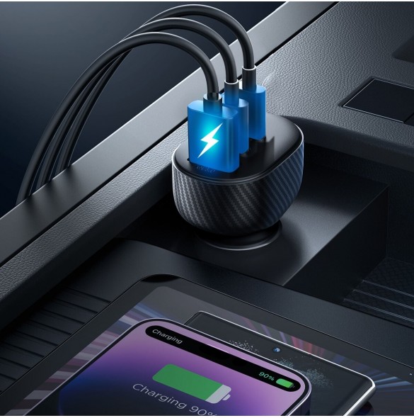 Joyroom JR-CCD04 30W 2x USB-C USB-A billaddare med display - svart