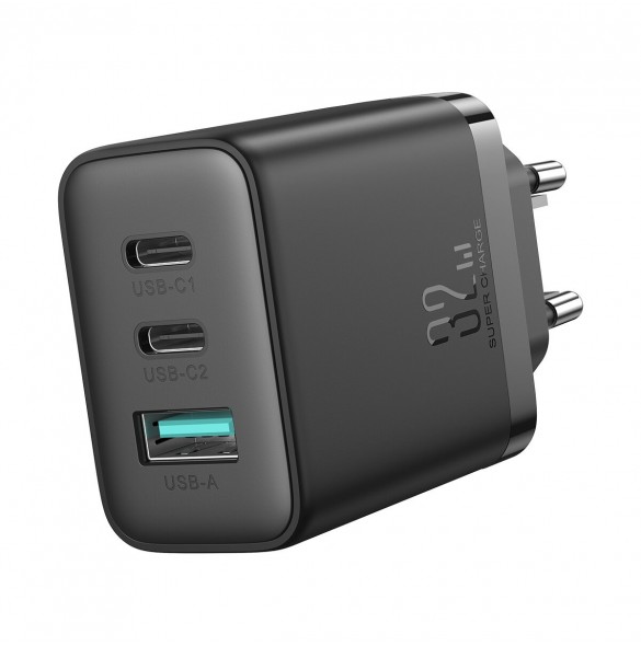 Joyroom JR-TCF10 snabbladdare 2x USB-C USB-A 32W - svart