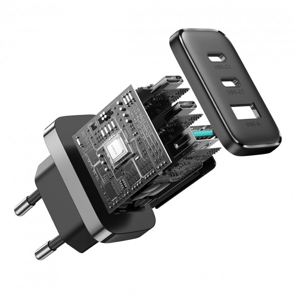 Joyroom JR-TCF10 snabbladdare 2x USB-C USB-A 32W - svart