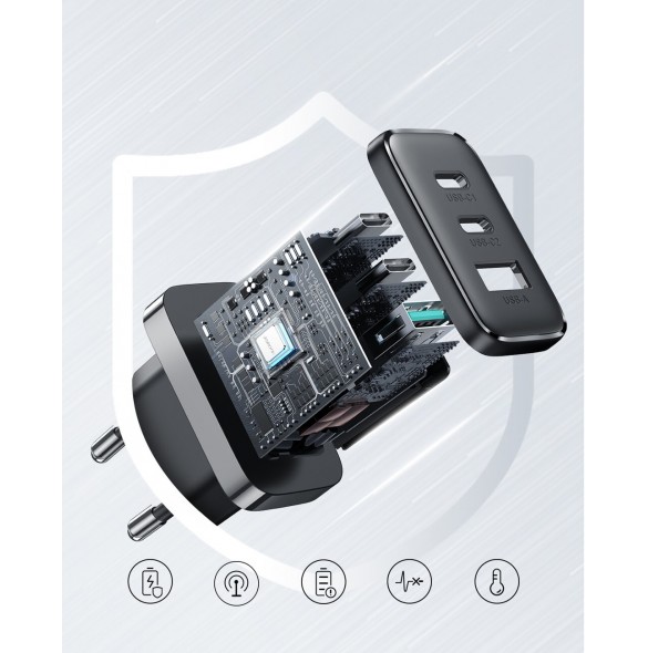 Joyroom JR-TCF10 snabbladdare 2x USB-C USB-A 32W - svart
