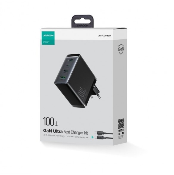 Joyroom JR-TCG04EU 100W GaN laddare 3x USB-C USB-A + USB-C / USB-C kabel 100W - svart