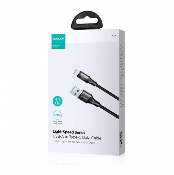Joyroom Light-Speed Serie SA25-AC6 USB-A / USB-C Snabböverföringskabel 100W 1,2m - Svart