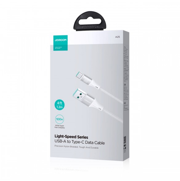 Joyroom Light-Speed Serie SA25-AC6 USB-A / USB-C Snabböverföringskabel 100W 3m - Vit