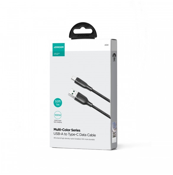 Joyroom Multi-Color Series SA34-AC6 USB-A/USB-C-kabel 100W Snabböverföring 1m - Svart