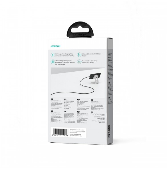 Joyroom Multi-Color Series SA34-AC6 USB-A/USB-C-kabel 100W Snabböverföring 1m - Svart