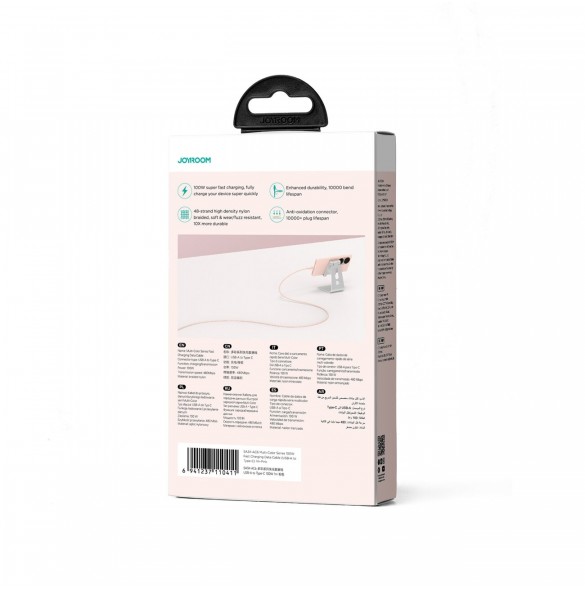 Joyroom Multi-Color Series SA34-AC6 USB-A / USB-C-kabel 100W Snabböverföring 1m - Rosa