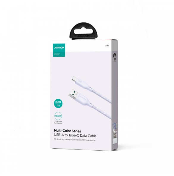 Joyroom Multi-Color Series SA34-AC6 USB-A / USB-C-kabel 100W Snabböverföring 1m - Lila