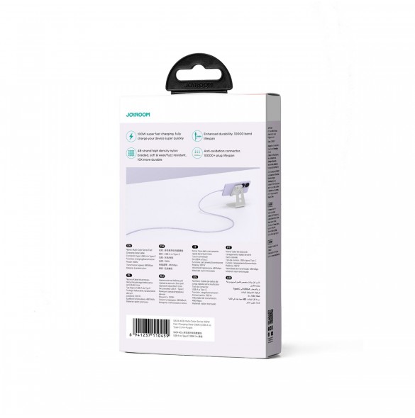 Joyroom Multi-Color Series SA34-AC6 USB-A / USB-C-kabel 100W Snabböverföring 1m - Lila