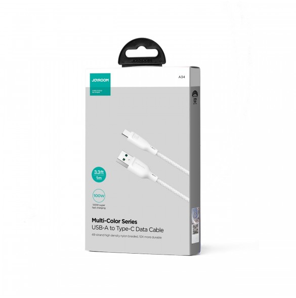 Joyroom Multi-Color Series SA34-AC6 USB-A / USB-C-kabel 100W Snabböverföring 1m - Vit
