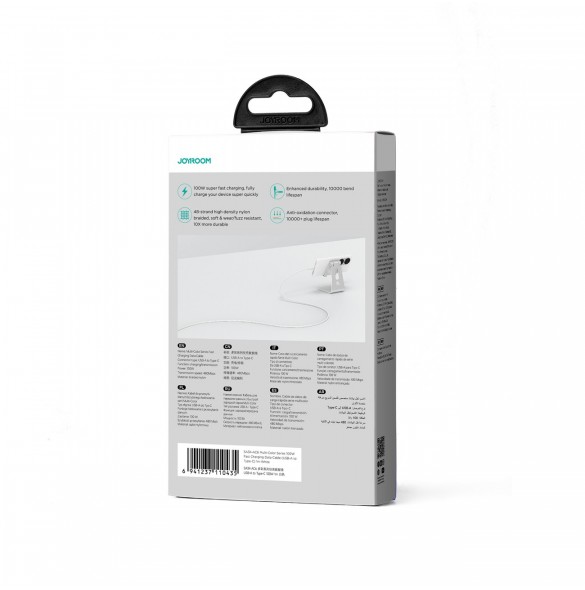 Joyroom Multi-Color Series SA34-AC6 USB-A / USB-C-kabel 100W Snabböverföring 1m - Vit