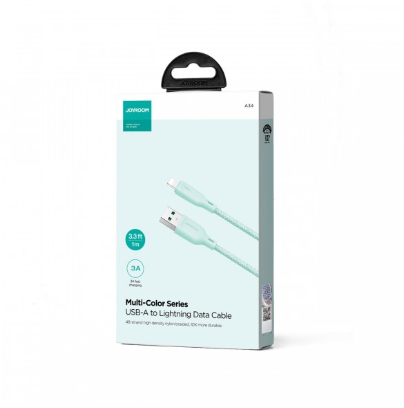 Joyroom Multi-Color Series SA34-AL3 USB-A / Lightning 3A kabel 1m - grön