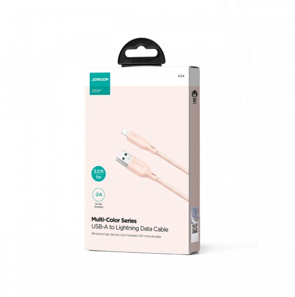 Joyroom Multi-Color Series SA34-AL3 USB-A / Lightning 3A kabel 1m - rosa