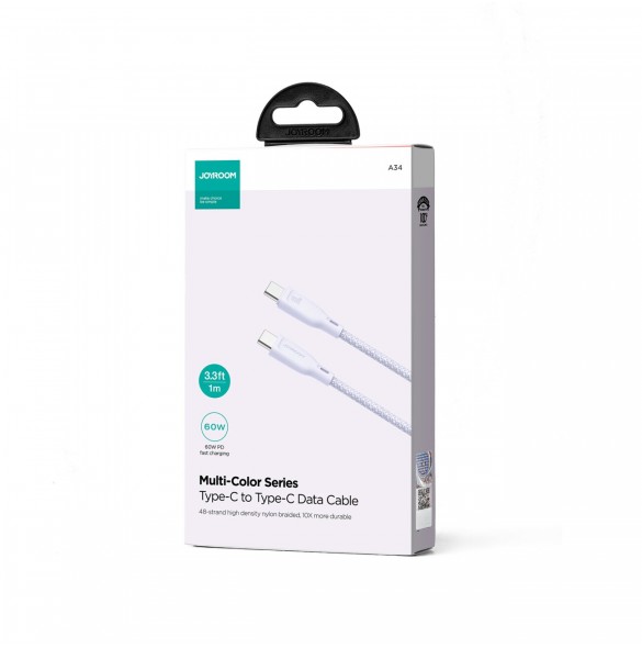 Joyroom Multi-Color Series SA34-CC3 USB-C / USB-C-kabel 60W Snabböverföring 1m - Lila