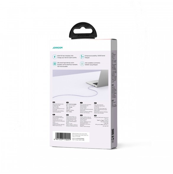 Joyroom Multi-Color Series SA34-CC3 USB-C / USB-C-kabel 60W Snabböverföring 1m - Lila