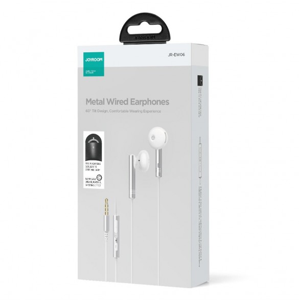 Joyroom Wired Series JR-EW06 hörlurar med tråd, metall - silver och vit