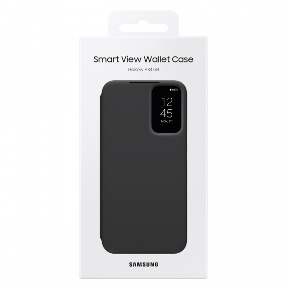 Samsung Smart View Wallet Case för Samsung Galaxy A34 5G skal med Smart Flip Window Card Wallet Black (EF-ZA346CBEGWW)