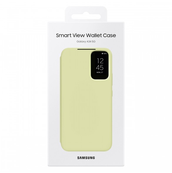 Samsung Smart View Wallet Case för Samsung Galaxy A34 5G skal med Smart Flip Window Card Wallet Lime (EF-ZA346CGEGWW)