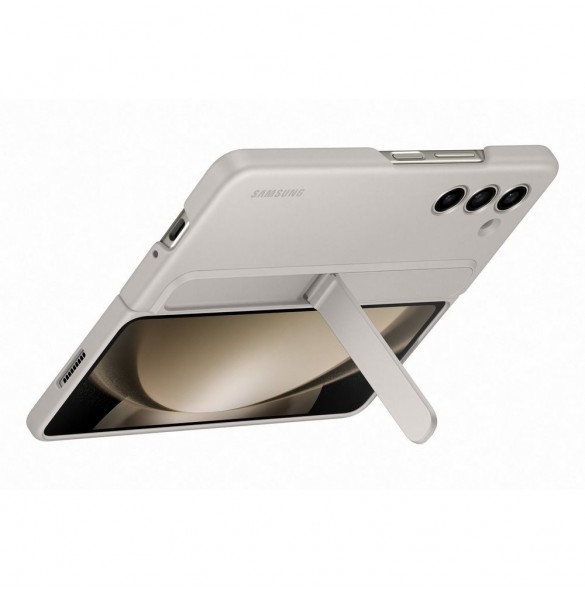 Silikonfodral till Samsung Galaxy Z Fold 5 med stativ och rem - beige
