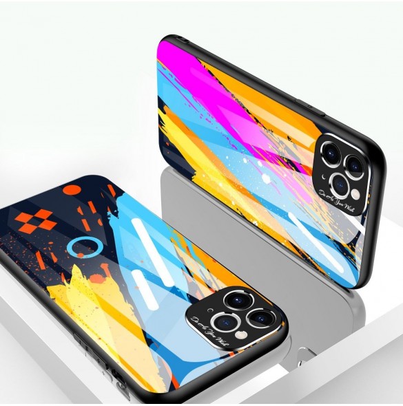 Färgglasfodral Slitstarkt skal med baksida i härdat glas och kamerafodral iPhone 11 Pro Max mönster 1