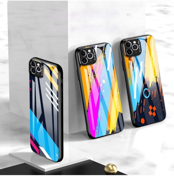 Färgglasfodral Slitstarkt skal med baksida i härdat glas och kamerafodral iPhone 11 Pro Max mönster 1