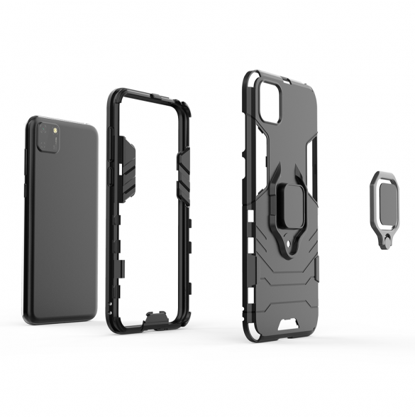 Ring Armor Case Kickstand Tough Rugged Cover för Huawei Y5p blå