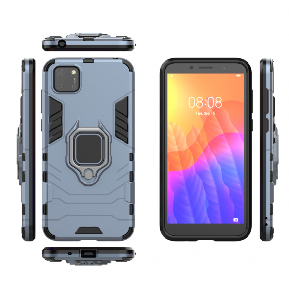 Ring Armor Case Kickstand Tough Rugged Cover för Huawei Y5p blå