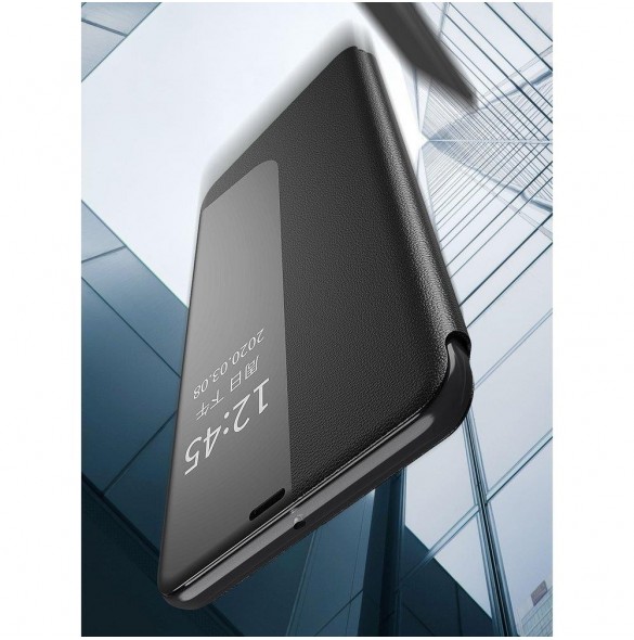 Eco Leather View Case elegant bokhylla fodral med stöd för Huawei P40 Lite E svart