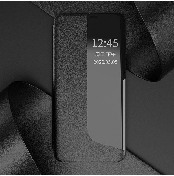 Eco Leather View Case elegant bokhylla fodral med stöd för Huawei P40 Lite E svart